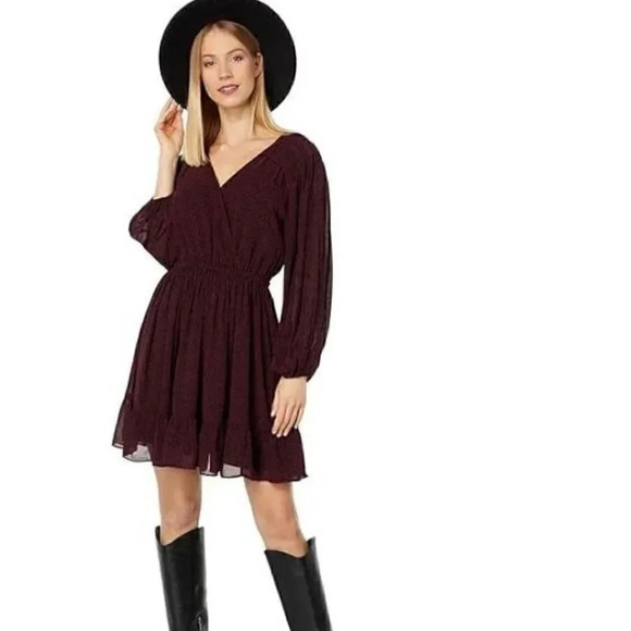 MADEWELL Size M Long Sleeve Floral Peasant Dress In CABERNET Red - Picture 4 of 10